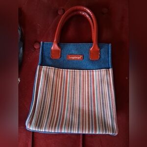 Longaberger Denim and Red Striped Tote